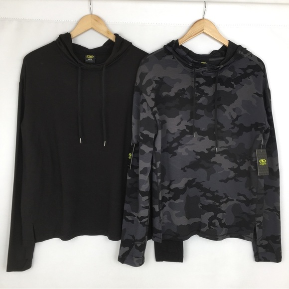 Athletic Works Women’s Soft Hoodie Top Bundle of 2 Black Gray Camo NEW Sz Medium - Picture 1 of 16